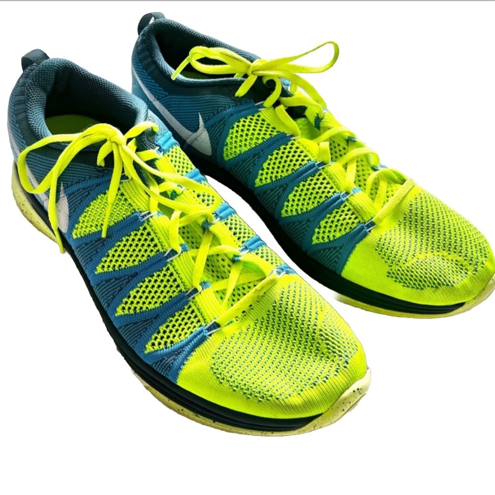 NIKE FLYKNIT Lunar 2 Volt Blue/Green Running Shoes (620465-714) Mens Size 13